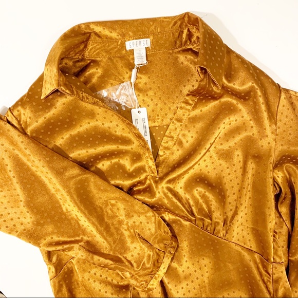 NWT New Spense Polka Dot V Neck Gold Midi Dress 12 - Picture 5 of 7